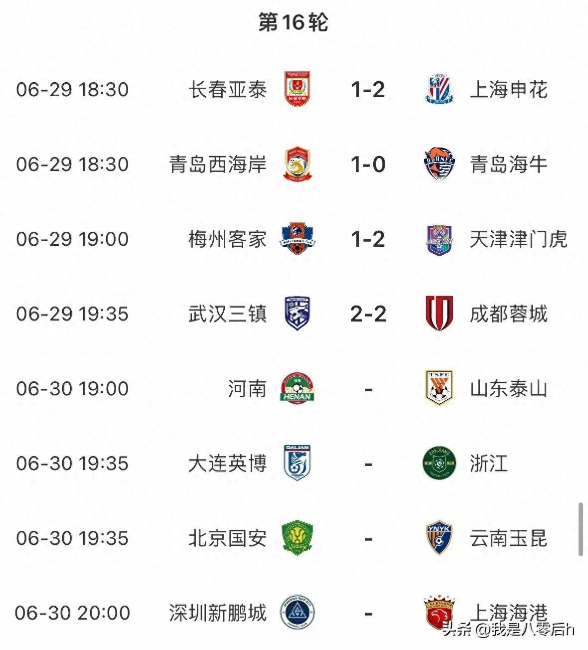 中超积分榜：海港落后榜首申花1分保级区争冠区均十分胶着的简单介绍  第1张